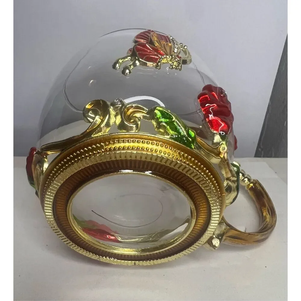 ARC of France Glass Coffee Tea Cup Jeweled‎ Floral Enameled Gold Handle